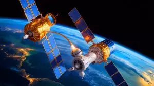Illustration von Chinas orbitalem Betankungstest für Satelliten im Wettstreit um die Vorherrschaft im Weltraum. Bild durch KI generiert.