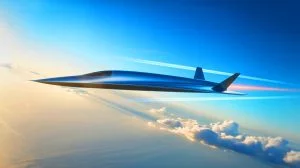 Illustration von einem hypothetischen SR-72, der mit Hyperschallgeschwindigkeit fliegt. Bild durch KI generiert.