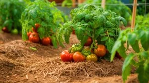 Illustration von Holzasche als natürlicher Dünger für nachhaltigen Gartenbau. Bild durch KI generiert.