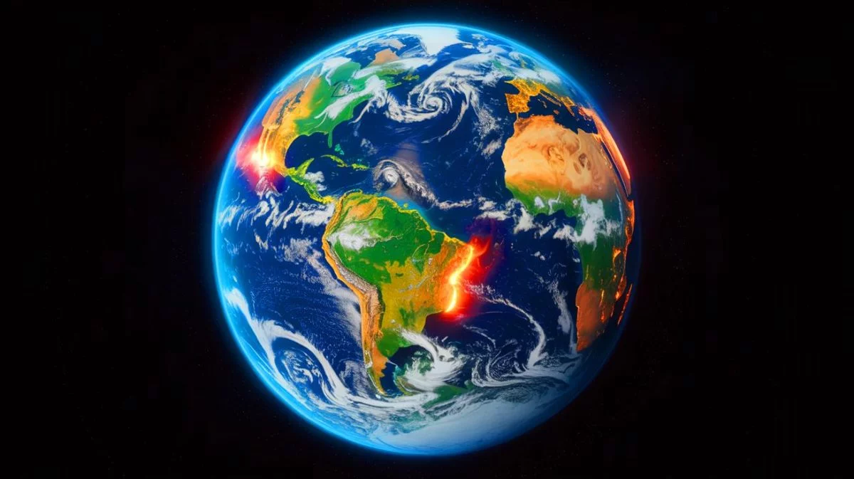 Illustration von den Auswirkungen des Klimawandels auf die globale Erwärmung. Bild durch KI generiert.