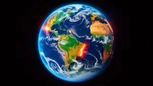 Illustration von den Auswirkungen des Klimawandels auf die globale Erwärmung. Bild durch KI generiert.