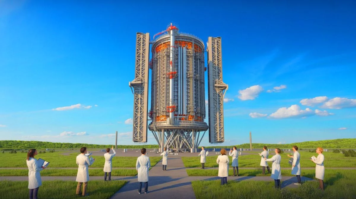 Illustration von der internationalen Zusammenarbeit am ITER-Reaktor zur Kernfusion. Bild durch KI generiert.