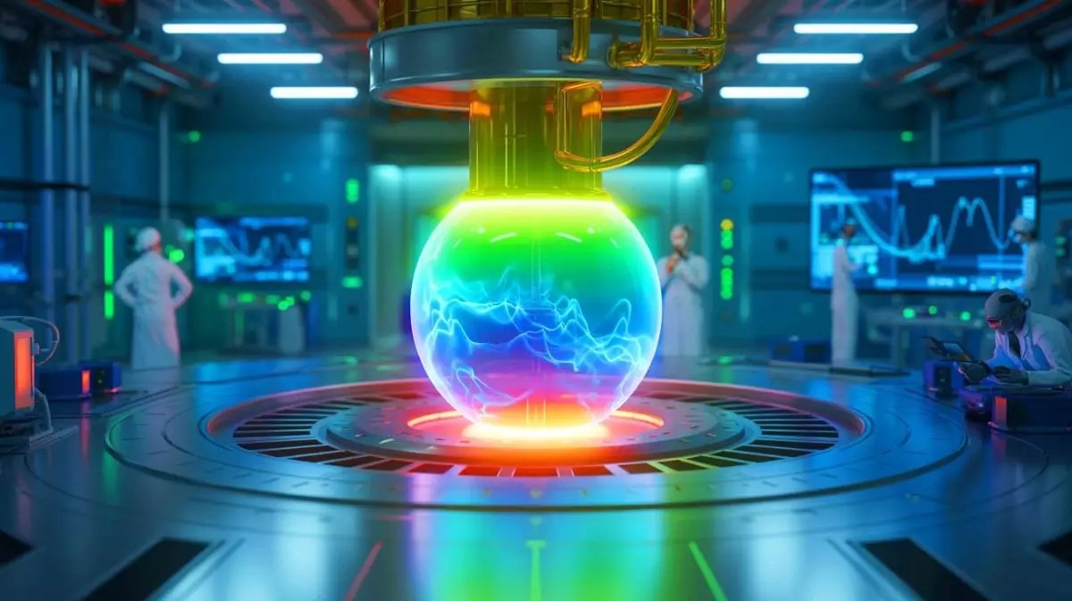 Illustration von einem innovativen Kernfusionsreaktor als zukünftige Energiequelle. Bild durch KI generiert.