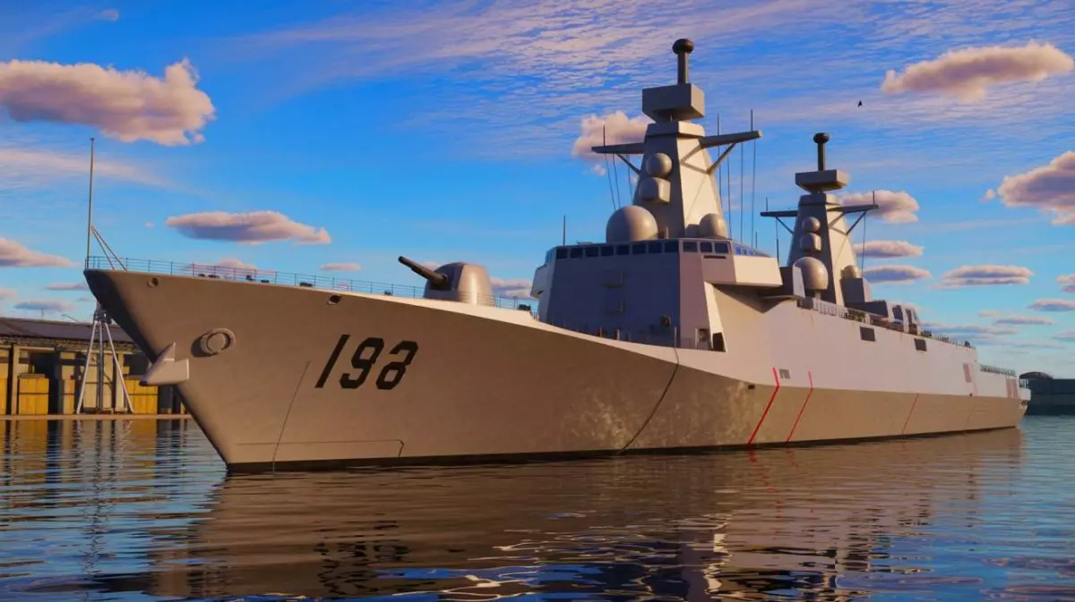 Illustration von der Enthüllung der HMS Venturer im Type-31-Fregattenprogramm der britischen Royal Navy. Bild durch KI generiert.