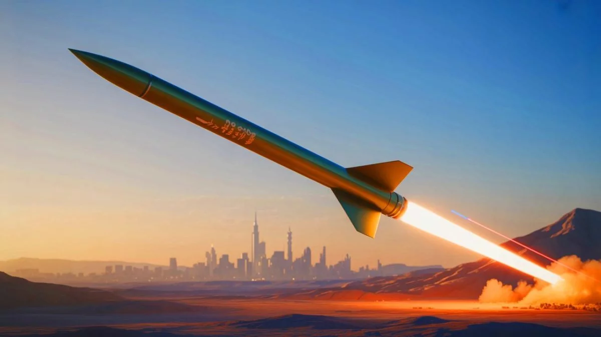 Illustration von einem Hyperschallraketenangriff auf Israel im Kontext geopolitischer Spannungen. Bild durch KI generiert.