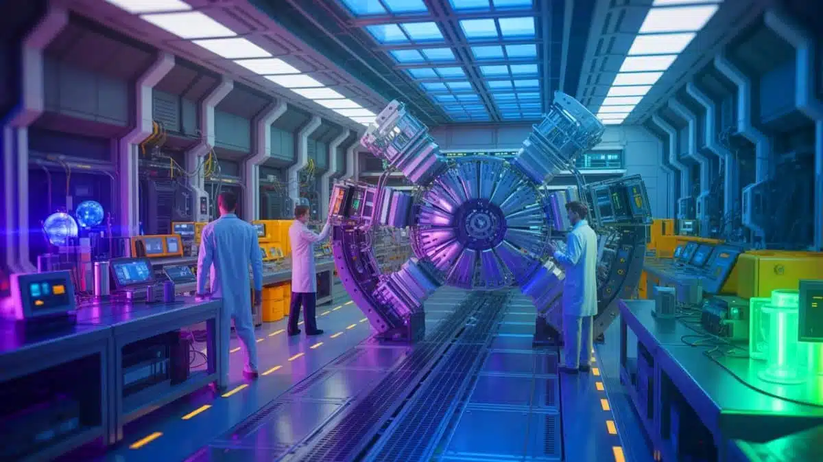 Illustration von supraleitenden Magneten im High-Luminosity Large Hadron Collider. Bild durch KI generiert.