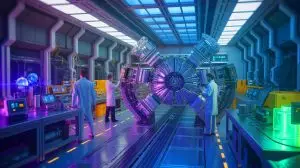 Illustration von supraleitenden Magneten im High-Luminosity Large Hadron Collider. Bild durch KI generiert.