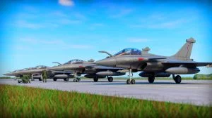 Illustration von kroatischen Rafale-Jets auf einem Luftwaffenstützpunkt. Bild durch KI generiert.