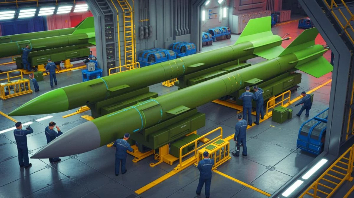 Illustration von der Produktion der Oreshnik-Hyperschallrakete in Russland. Bild durch KI generiert.