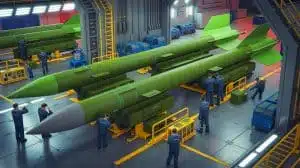 Illustration von der Produktion der Oreshnik-Hyperschallrakete in Russland. Bild durch KI generiert.
