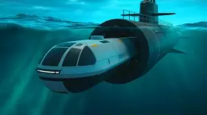 Illustration von einem unbemannten Unterwasserfahrzeug bei einem Einsatz. Bild durch KI generiert.
