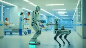Illustration von fortschrittlicher Robotik in der Gesundheitsversorgung. Bild durch KI generiert.