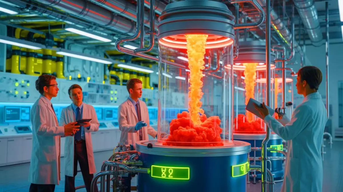 Illustration von der innovativen Säure­dampf-basierten CO2-Abscheidungstechnologie. Bild durch KI generiert.