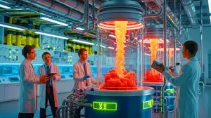 Illustration von der innovativen Säure­dampf-basierten CO2-Abscheidungstechnologie. Bild durch KI generiert.