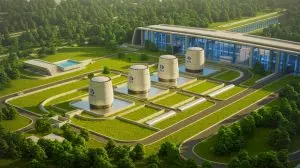 Illustration von Small Modular Reactors (SMRs) zur nachhaltigen Energieerzeugung. Bild durch KI generiert.