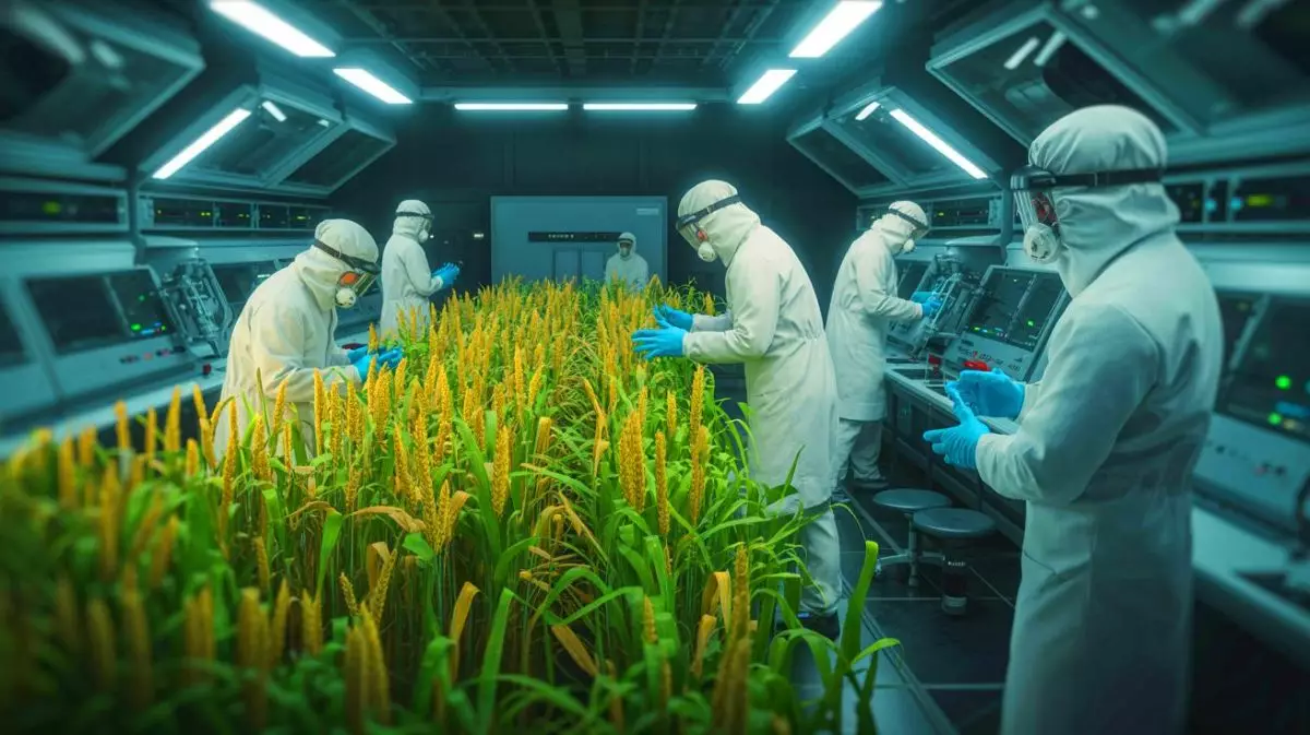 Illustration von der Bedrohung durch den Pilz Fusarium graminearum und seine Auswirkungen auf Landwirtschaft und Sicherheit. Bild durch KI generiert.