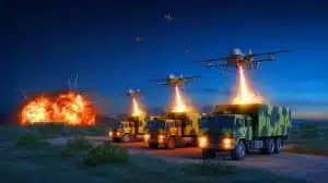 Illustration von einem Drohnenangriff auf russische Militärflugplätze. Bild durch KI generiert.