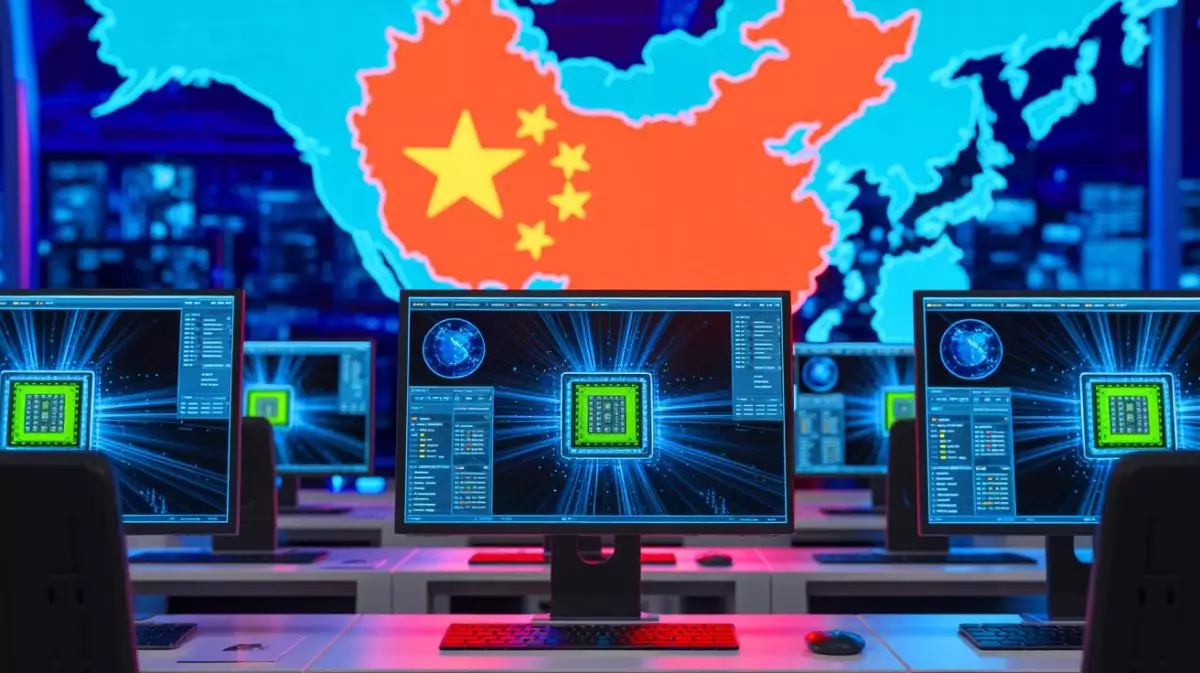 Illustration von US-basierten Chip-Design-Softwarefirmen, die den Verkauf an China einstellen. Bild durch KI generiert.