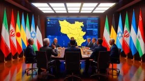 Illustration von geopolitischen Spannungen zwischen Israel und Iran während des G7-Gipfels. Bild durch KI generiert.