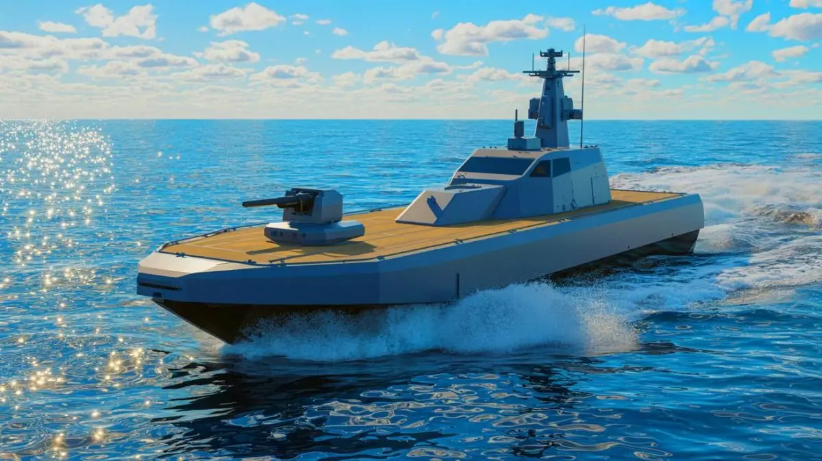 Illustration von einem Kampfunbemannten Überwasserfahrzeug der ROK Navy auf der Drone Show Korea 2025. Bild durch KI generiert.