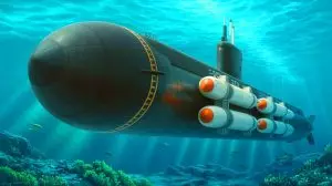 Illustration von der Modernisierung der Sea-Launched Cruise Missile im Kontext nuklearer Abschreckung. Bild durch KI generiert.