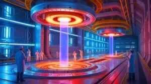 Illustration von ITER-Reaktor und magnetischem Versorgungssystem. Bild durch KI generiert.