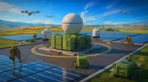 Illustration of small modular reactors powering a modern military base. Image generated by AI.