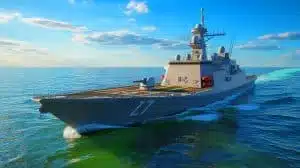 Illustration of the Australian Navy's MV Sycamore utilizing advanced quantum navigation technology, generated by artificial intelligence.