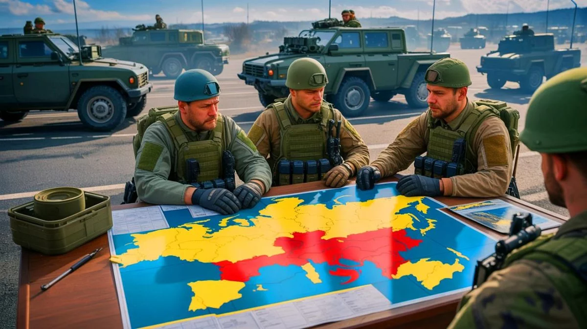 Illustration of Russia's aggressive actions in Ukraine and global geopolitical tensions. Image generated by AI.