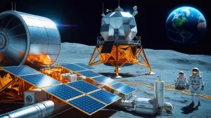 Illustration de la technologie radiovoltaïque pour alimenter des bases lunaires, créée par intelligence artificielle.
