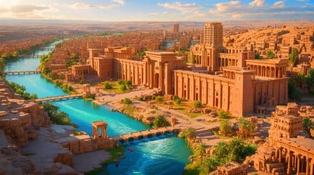 Illustration of the rediscovery of a 1,000-year-old Babylonian hymn through artificial intelligence.