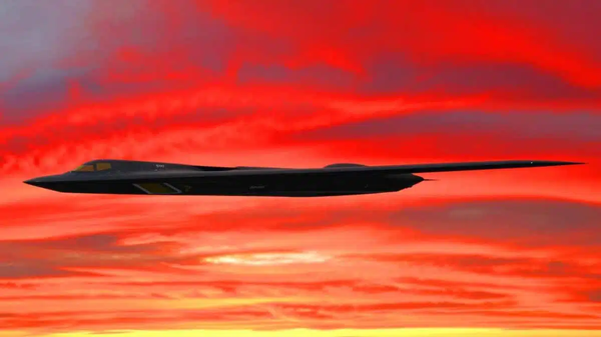 Illustration of the Northrop Grumman B-21 Raider, a next-generation stealth bomber designed to enhance long-range bombing capabilities, created by artificial intelligence.