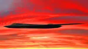 Illustration of the Northrop Grumman B-21 Raider, a next-generation stealth bomber designed to enhance long-range bombing capabilities, created by artificial intelligence.