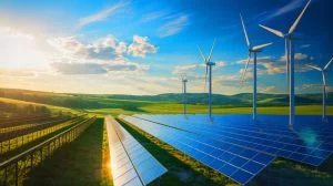 Illustration of the paradoxical shift in U.S. renewable energy investments and infrastructure, generated by artificial intelligence.