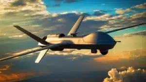 Illustration de drones autonomes russes en vol, générée par intelligence artificielle.