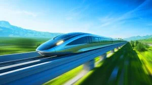 Illustration de la réussite du test d'un train maglev à ultra-grande vitesse en Chine, générée par intelligence artificielle.