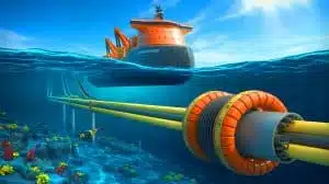 Illustration de l'interconnecteur énergétique sous-marin entre le Royaume-Uni et l'Allemagne, créée par intelligence artificielle.