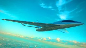 Illustration de l'avion à corps porteur intégré Z4 de JetZero, générée par intelligence artificielle.