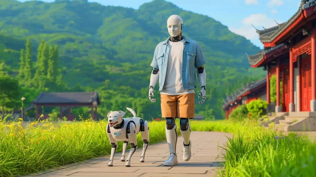 Illustration de Uncle Bot, le robot humanoïde devenu viral pour son style vestimentaire décontracté et ses mouvements réalistes, générée par intelligence artificielle.