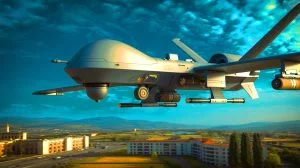 Illustration de l'intégration des aéronefs sans pilote dans les forces de défense européennes, générée par intelligence artificielle.