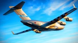 Illustration de l'installation de micro-ailettes sur le C-17 Globemaster III, générée par intelligence artificielle.