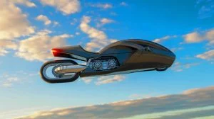 Illustration de la Volonaut Airbike, une moto volante révolutionnaire, générée par intelligence artificielle.