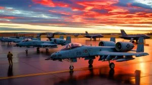 Illustration de la mise à la retraite des A-10 Warthog et de l'annulation du programme E-7 Wedgetail, générée par intelligence artificielle.