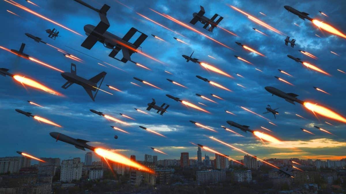 Illustration de l'intensification des attaques aériennes russes sur l'Ukraine, générée par intelligence artificielle.