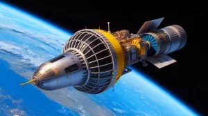 Illustration de la nouvelle technologie de propulsion spatiale générant une poussée sans propulseur, créée par intelligence artificielle.