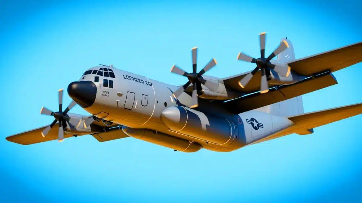 Illustration de l'avion militaire Lockheed C-130J Super Hercules, générée par intelligence artificielle.