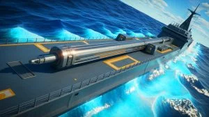 Illustration de la présentation du railgun futuriste japonais, générée par intelligence artificielle.