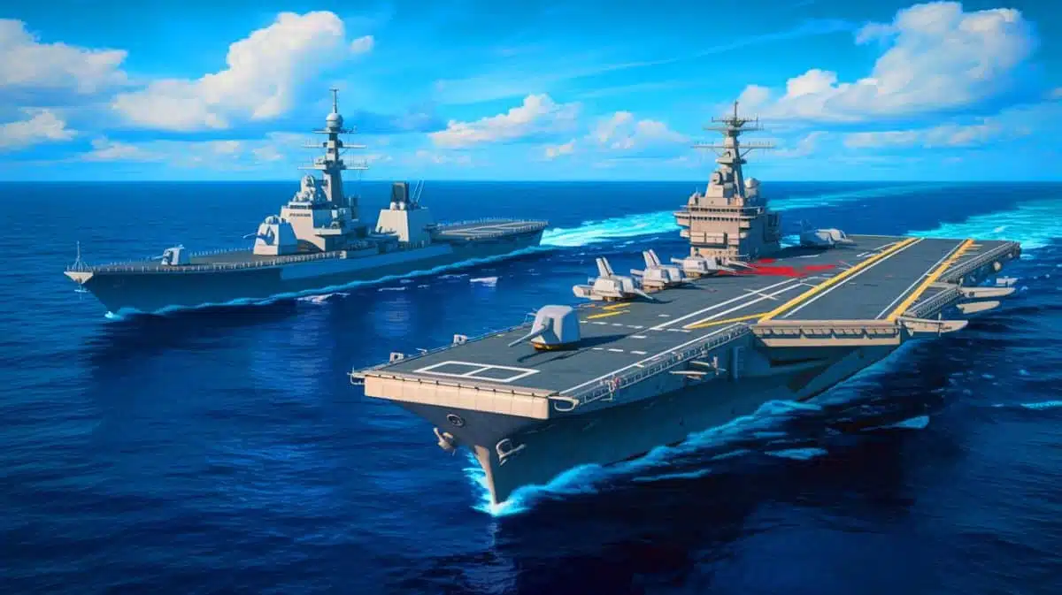 Illustration of Japan's strategic military buildup in response to China's increased presence in the Indo-Pacific.