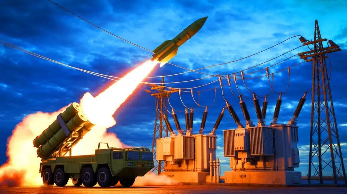 Illustration of China's blackout bomb designed to disable power grids without physical destruction. Image generated by AI.