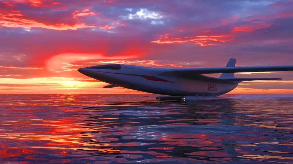 Illustration of China's Bohai Sea Monster, a modern wing-in-ground effect vehicle.